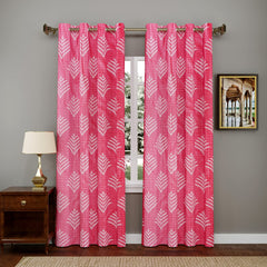 Kuber Industries Leaf Printed Home Décor Door Curtain with 8 Eyelet, 7 Feet- Pack of 2 (Pink)-HS43KUBMART25588, Standard