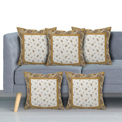 Kuber Industries Floral Design Cotton Decorative Throw Pillow Cover Cushion Covers Pillowcase for Sofa Couch Bed Chair 16x16 Inch-Pack of 5 (Cream)
