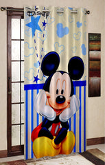 Kuber Industries Disney Mickey Print Polyester Special Blackout Long Crush Eyelet Door Curtain 7 Feet (Cream)-KUBMART021