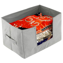 Kuber Industries Large Capacity Space Saver Closet, Stackable and Foldable Saree, Clothes Storage Bag, Non -Woven Rectangle Cloth Saree Stacker Wardrobe Organizer (Grey) - CTKTC039106