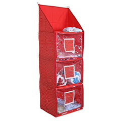 Kuber Industries Cotton Four Cabinet Hanging Baby Almirah (Red)-CTKTC013370