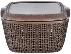 Heart Home Multiuses Large M 30 Plastic Basket/Organizer With Lid- Pack of 3 (Brown & Grey & Brown)