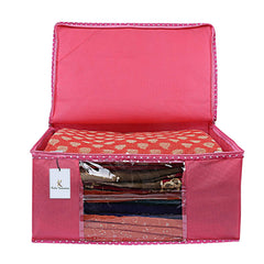 Kuber Industries 6 Piece Non Woven Fabric Saree Cover Set with Transparent Window, Extra Large, Pink-CTKTC031873