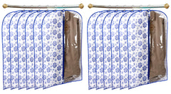 Kuber Industries Flower Printed 12 Pieces Half Transparent Non Woven Men's Coat Blazer Cover (Blue) -CTKTC041888