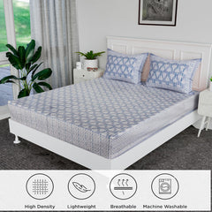 Heart Home Double Bedsheet | Premium Cotton Bedsheet with 2 Pillow Covers | Bedsheet for Bedroom | Bedsheet for Double Bed | Triangle Border Heritage | 90x108 Inch | Gray