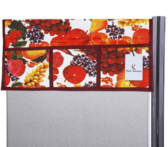 Kuber Industries Fruits Design 3 Pieces PVC Fridge Mats,2 Piece Handle Cover and 1 Piece Fridge Top Cover (Red & White) CTKTC34092