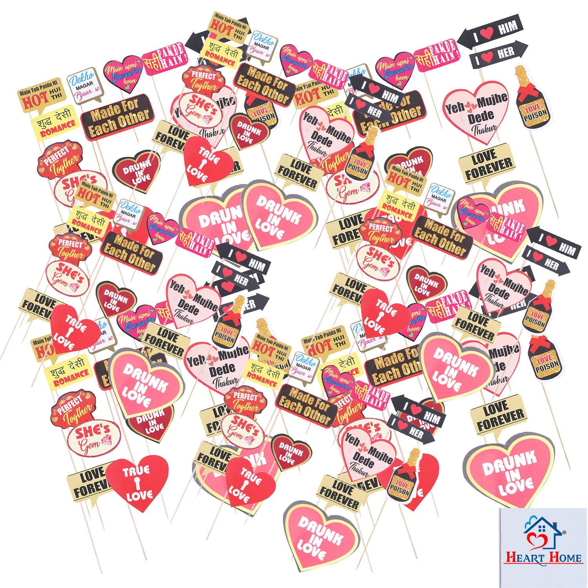 Heart Home Party Photo Props | Cardboard Cupcake Picks |Decorations Supplies for Farewell | Birthday Party | Theme Cupcake Topper | 150 Pieces | PP-8033 | Multicolor