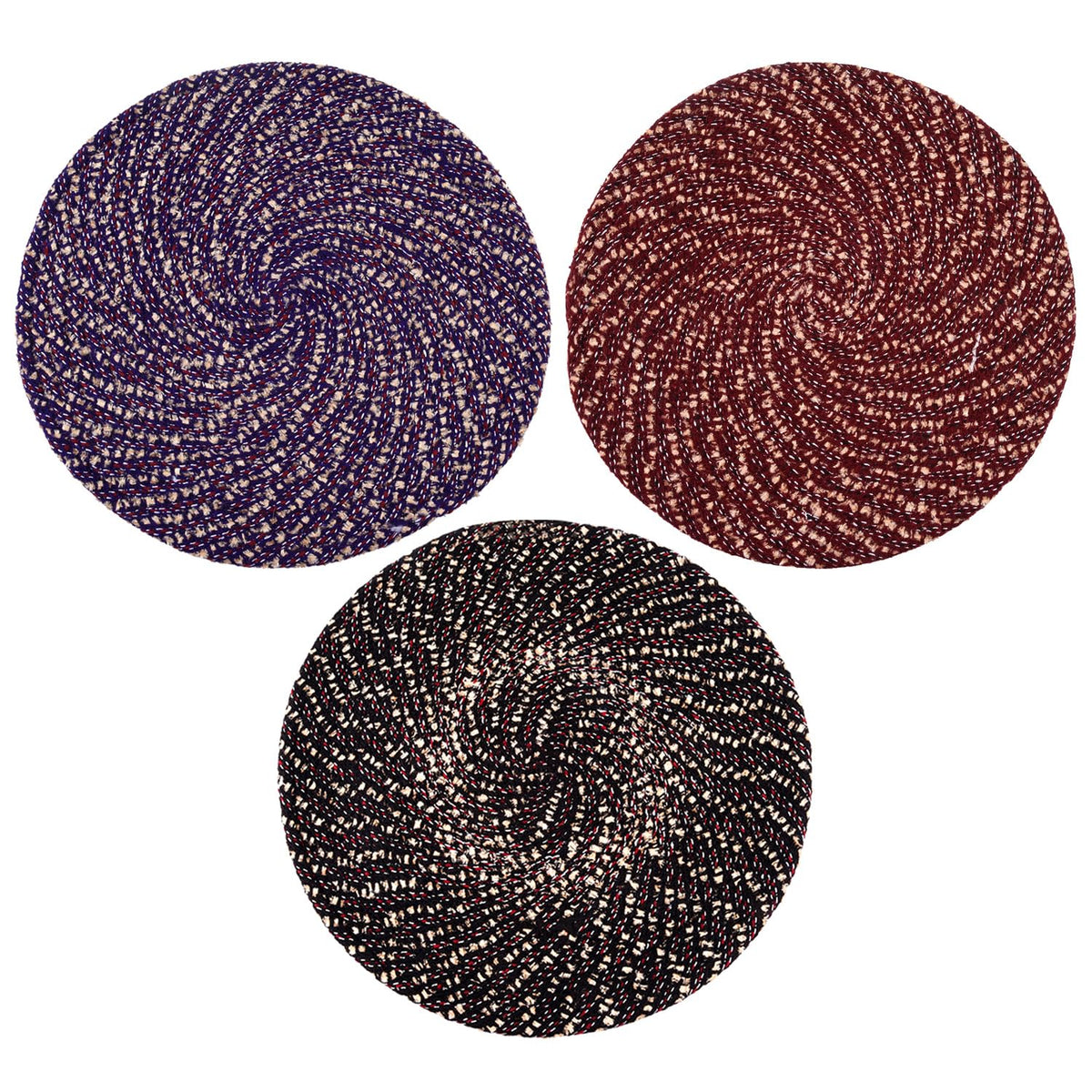 Kuber Industries Door Mat | Round Shape Feather Door Mat | Cotton Reversible Mat | Door Mat for Kitchen | Door Mat for Home | 16 Inch | Small | Pack of 3 | Multi