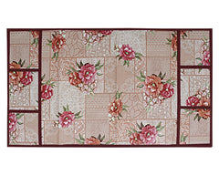 Heart Home Flower Printed PVC Fridge Top Cover, Protect for Scratches, Wear & Tear and Dust with 6 Utility Side Pockets (Peach)