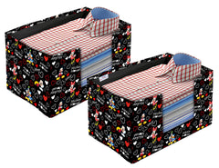 Heart Home Non-Woven Mickey Mouse Print Foldable Shirt Stacker/Wardrobe Organizer For Shirts, Sarees, Lehengas With Handle Pack of 2 (Black) 54HH4184.