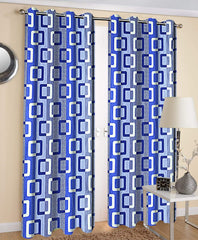 Kuber Industries Square Print 2 Pieces Patio Sliding Door Curtain -Keep Warm Draperies, Sliding Glass Door Drapes, 7 Feet (Blue)-KUBMART11296