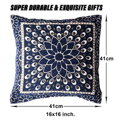 Kuber Industries Cushion Cover | Sofa Cushion Covers | Embossed Square Cushion Covers | Jute Cushion Covers | Flower Print Couch Cushion Covers | Set of 5 | 16 Inch | Blue