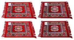Kuber Industries 4 Pieces Velvet Prayer Mat/Aasan/Pooja Mat/Meditation Mat/Multipurpose Velvet Rug Mat 2 Ft X 2 Ft (Red & Maroon) CTKTC33988, Standard