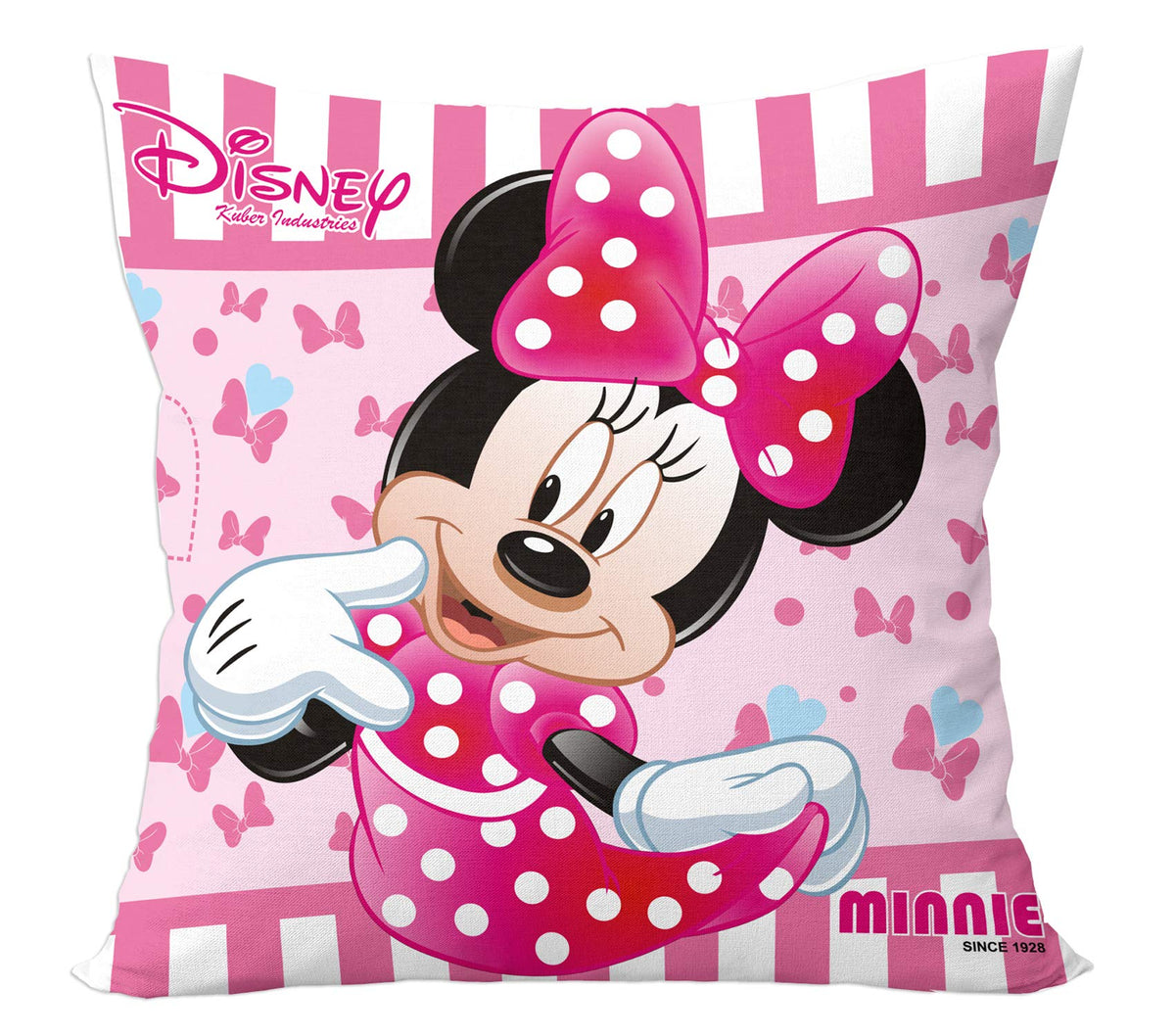 Kuber Industries Disney Printed Microfiber Filled Floor Cushion, Decorative Throw Pillow, Home Decor Pillow, Sofa/Bed Cushion,16"x16"(Pink)-Pack of 3-KUBMART15872
