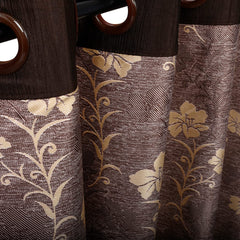 Heart Home Faux Silk Decorative 9 Feet Long Door Curtain | Floral Print Blackout Drapes Curtain with 8 Eyelet for Home & Office (Light Brown)