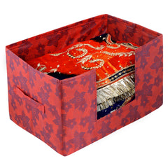 Heart Home Metalic Flower 4 Pieces Large Capacity Space Saver Closet, Stackable and Foldable Saree, Clothes Storage Bag, Non-Woven Rectangle Cloth Saree Stacker Wardrobe Organizer (Red) CTHH15693