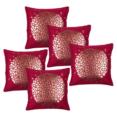 Kuber Industries Cushion Cover | Sofa Cushion Covers | Square Cushion Covers | Velvet Cushion Covers | Gold Print Couch Cushion Covers | Set of 5 | 16 Inch | Pink