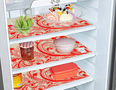 Kuber Industries Leaf Design 3 Pieces PVC Fridge Mats, 2 Piece Handle Cover and 1 Piece Fridge Top Cover (Gold & Red)-KUBMART2848