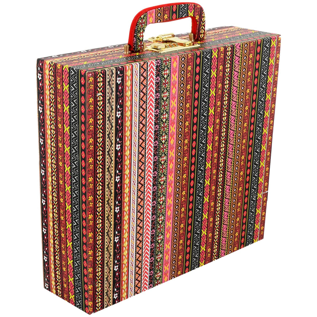 Kuber Industries Tribal seamless Pattern Wooden 4 Rod Bangle Box/Organizer For Bangle, Watches, Bracelets, Jewllery With Mirror & Number Lock System (MultiColour)-47KM0614