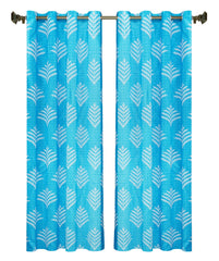 Kuber Industries Leaf Printed 7 Feet Door Curtain for Living Room, Bed Room, Kids Room with 8 Eyelet- Pack of 2 (Blue)-HS43KUBMART25591, Standard