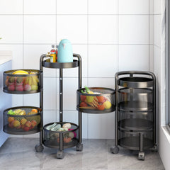 Kuber Industries 4Th Generation Round Rotating Rack|4-Layer Kitchen Trolley with 360 Rotation|Portable Storage Rack for Bathroom, Bedroom (Black)