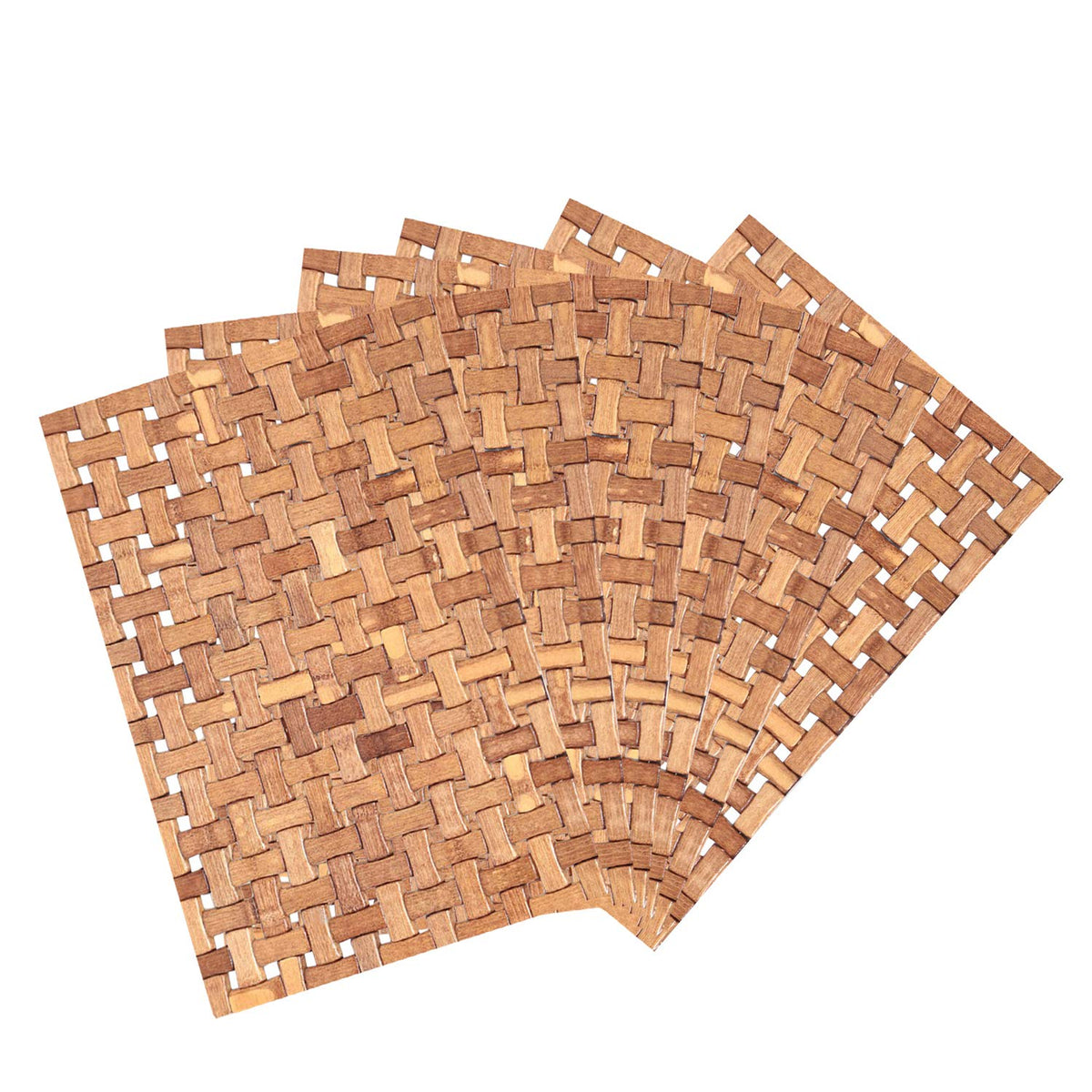 Kuber Industries Bamboo Design Wooden 6 Piece Dining Table Placemat Set - Brown