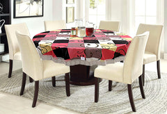 Heart Home Check Printed Waterproof Spillproof 72 Inch 6 Seater PVC Round Table Cover with Lace Border for Dining Room Kitchen Party (Multicolor & White)-HS43HEARTH26599