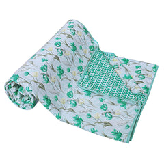 Kuber Industries Cotton Soft Lightweight Floral Design Reversible Single Bed Dohar | Blanket | AC Quilt for Home & Travel (Green)