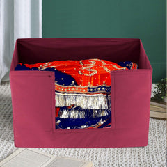 Kuber Industries Large Capacity Space Saver Closet, Stackable and Foldable Saree, Clothes Storage Bag, Non-Woven Rectangle Cloth Saree Stacker Wardrobe Organizer (Maroon) CTKTC034577