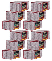 Heart Home Paisley Design Non-woven Foldable Saree Cover/Clothes Storage Bag/Wardrobe Organizer With Transparent Window- Pack of 12 (White)-44HH0351