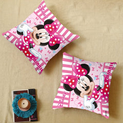 Heart Home Disney Minnie Print Cushion Cover|Sofa Cushion Covers|Sitting Cushion Cover|Polyester Cushion Filler|16x16 Inch|Set of 5 (Pink)