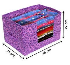 Heart Home Flower Printed Multiuses Non-Woven Closet Organizer, Storage Bin, Shelf Storage Oragnizer With Handle- Pack of 3 (Purple)-HS43HEARTH26385