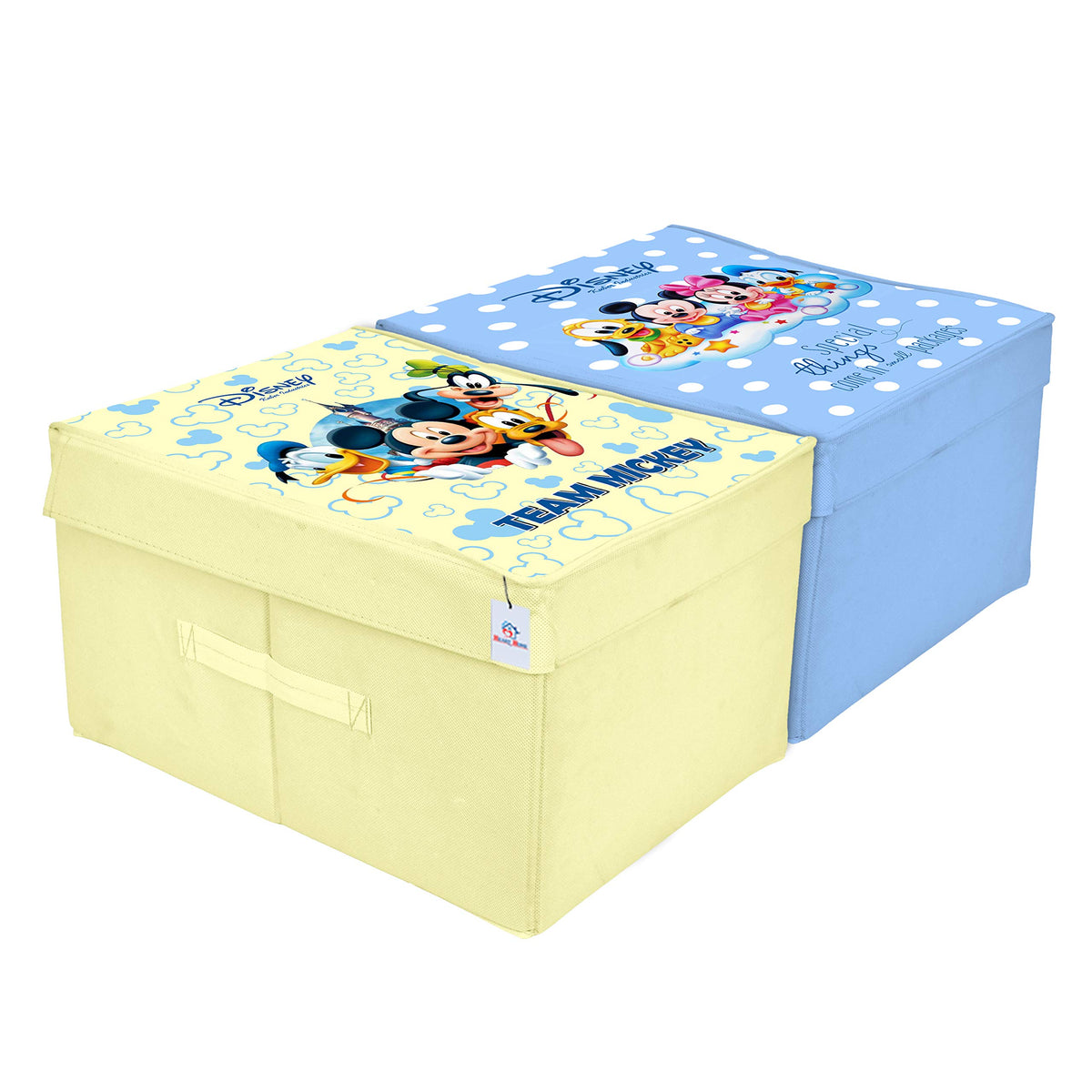 Heart Home Disney Team Mickey Print Non Woven 2 Pieces Fabric Foldable Cloth Storage Wardrobe Organiser Box with Lid, Extra Large (Royal Blue & Cream),HHEART016349