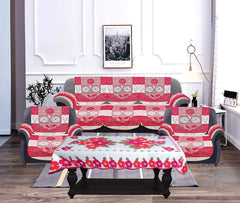Kuber Industries Flower Design Cotton 5 Seater Sofa Cover Set with 6 Pieces Arms Cover and 1 Center Table Cover (KUBMART12020, Standard, Set of 17, Pink)
