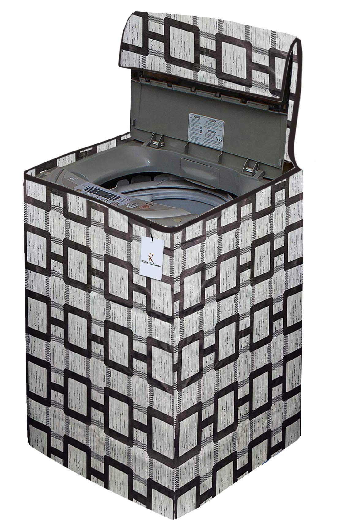 Kuber Industries Checkered Design PVC Top Load Fully Automatic Washing Machine Cover With Back Hole (Grey) CTKTC33851