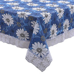 Kuber Industries Floral Print Exclusive Table Cloth|PVC 4 Seater Center Table cover|Table Sheet For dining, Party, Events|Waterproof Protector|Indoor And Outdoor Use "60x40" (White & Blue)