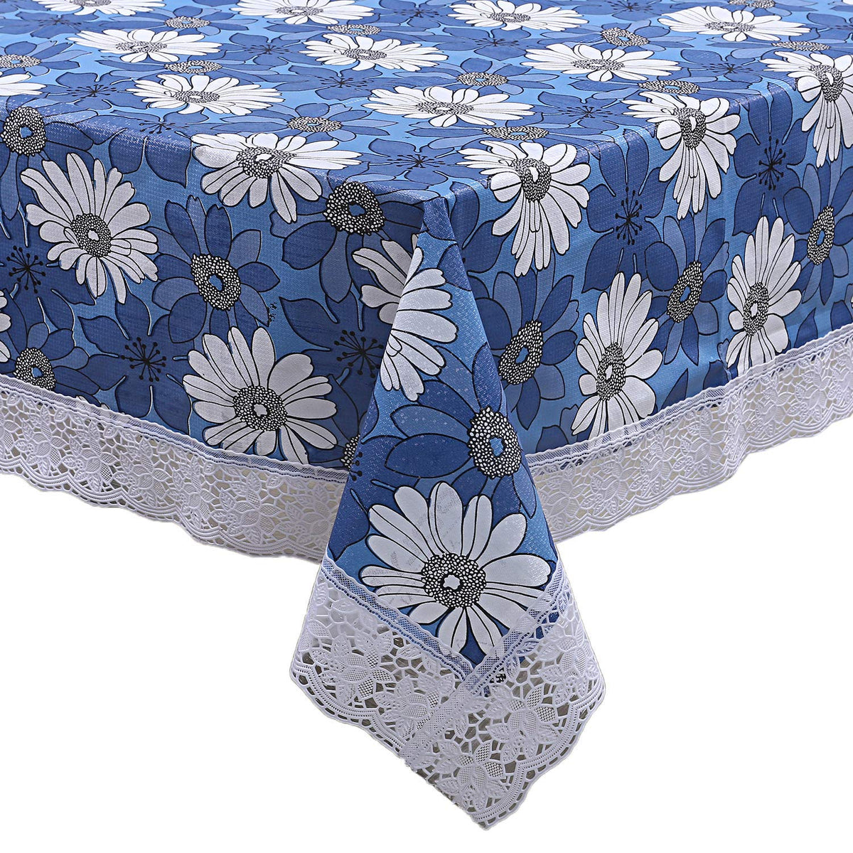 Kuber Industries Flower Design PVC 6 Seater Dining Table Cover 60"x90" (Blue)-KUBMART2942