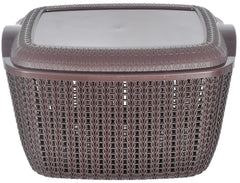 Heart Home Multiuses Large M 30 Plastic Basket/Organizer with Lid- Pack of 2 (Grey & Brown) -46KHH021