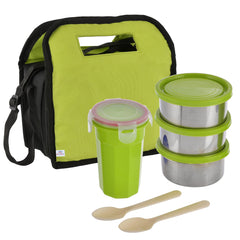 Heart Home Stainless Steel Lunch Box Set with Carry Bag for Office, College and School for Men, Women Kids (Green)-HS42HEARTH25120