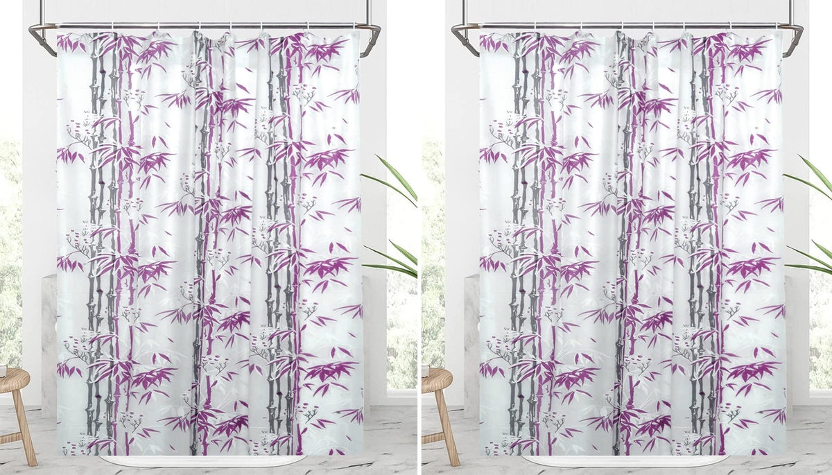 Kuber Industries Bamboo Printed PVC AC/Shower Curtain with Hooks,7 Feet- Pack of 2 (Grey)