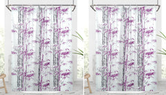 Heart Home Bamboo Printed PVC AC/Shower Curtain with Hooks,7 Feet- Pack of 2 (Grey)