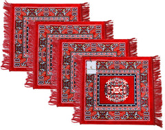 Kuber Industries 4 Pieces Velvet Prayer Mat/Aasan/Pooja Mat/Meditation Mat/Multipurpose Velvet Rug Mat 2 Ft X 2 Ft (Red) CTKTC33935