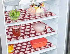 Kuber Industries Flower Design 3 Pieces PVC Refrigerator/Fridge Multipurpose Drawer Mat Set (Maroon) CTKTC33635