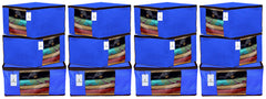 Kuber Industries 12 Pieces Non Woven Fabric Saree Cover/Clothes Organiser for Wardrobe Set with Transparent Window, Extra Large (Royal Blue)-KUBMART2777