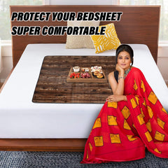 Heart Home Food Mat | Wooden Texture Bed Server | Laminated Bed Protector for Home | Bed Server for Bedsheet | 36 Inch | Dark Brown