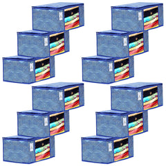Kuber Industries Laheriya Design 12 Piece Non Woven Fabric Saree Cover Set with Transparent Window, Extra Large, Blue-CTKTC031931