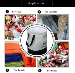 Heart Home Round Non Woven Fabric Foldable Laundry Basket, Toy Storage Basket, Cloth Storage Basket With Handles,45 Ltr (Set Of 2, Grey & Black)-HEARTXY11448