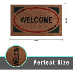Heart Home Door Mat|Polyethylene Durable & Anti-Slip Natural Oval Welcome Print Floor Mat|Rug for Indoor or Outdoor, 30x20 Inch, Pack of 2 (Brown)