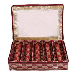 Kuber Industries Brocade Hardboard 5 Rod Bangle Box (Maroon)