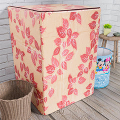 Heart Home Washing Machine Cover | Leaf Print Washing Machine Cover | PVC | Top Load Fully-Automatic Washing Machine Cover | Red